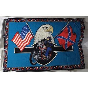 Vintage Tapestry Wall Art‎ Motorcycle USA Flag Harley Davidson Eagle 34 X 51